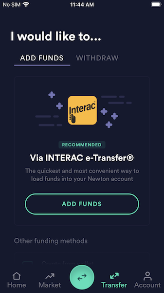 Newton Add Funds Interac e-Transfer